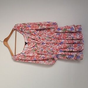 Forever 21 Puff Sleeve Off Shoulder Boat Neck Floral Chiffon Summer Dress Size M